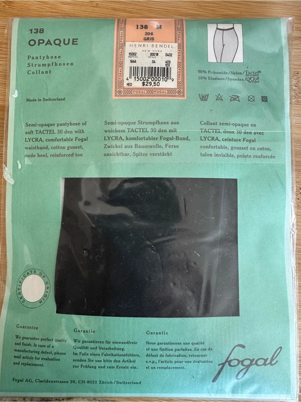 henri bendel Mint Green Opaque Pantyhose Packet with Peach Label